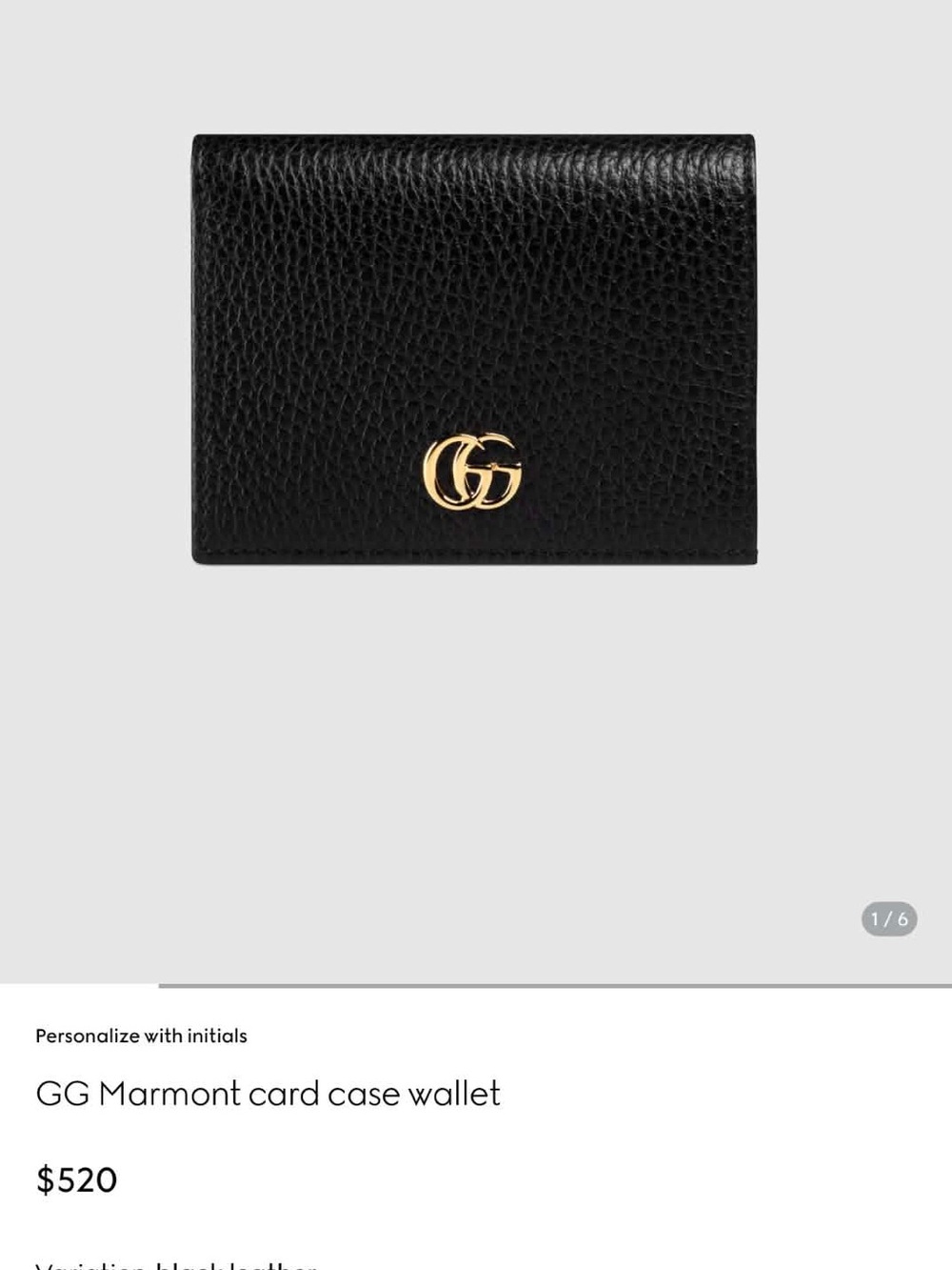100% Authentic Gucci Black Leather GG Marmont Card Case with Gold Hardware